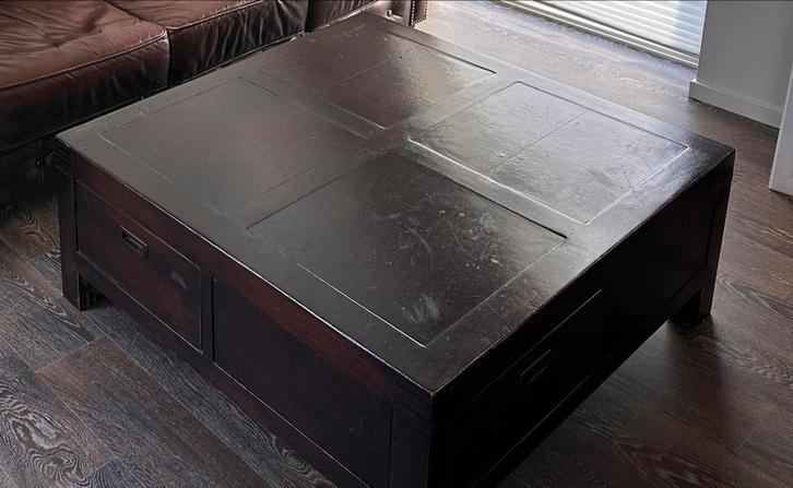 Klassieke Houten Salontafel met 4 Laden, Huis en Inrichting, Tafels | Salontafels, Gebruikt, Minder dan 50 cm, 100 tot 150 cm