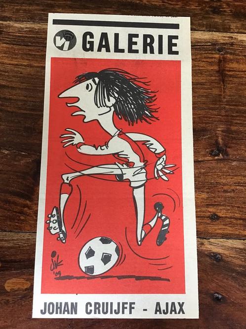 Voetbal karikatuur Dik Bruynesteyn Ajax Johan Cruijff 1969, Verzamelen, Sportartikelen en Voetbal, Gebruikt, Poster, Plaatje of Sticker