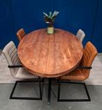 Eettafel mangohout ovaal met metalen poot 80 x 215 x 110 cm, Ophalen, Gebruikt, Modern