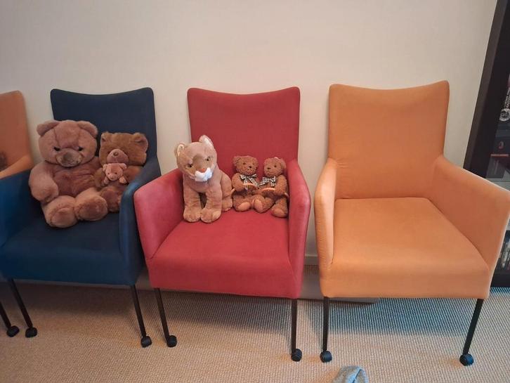 6 Eetkamerstoelen op wieltjes., Antiek en Kunst, Antiek | Meubels | Stoelen en Banken, Ophalen