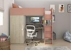 Flow hoogslaper met bureau en kast - 90x200 - Eiken/roze