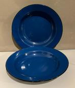 2 borden van emaille - 20 cm - petrol/blauw, Overige materialen, Bord(en), Overige stijlen, Gebruikt