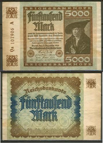 Berlin 5000 Mark 1922 Reichsbanknote Notgeld Biljet r-79 jdu beschikbaar voor biedingen