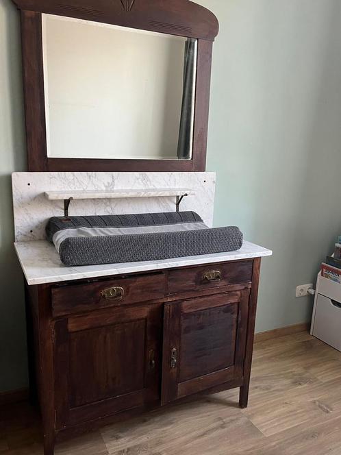 Antiek commode wastafel hout marmeren kast spiegel kaptafel, Huis en Inrichting, Tafels | Kaptafels, Gebruikt, Minder dan 100 cm