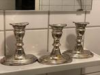 3x vintage Engelse hotelzilveren kandelaars, Antiek en Kunst, Antiek | Kandelaars, Ophalen of Verzenden, Overige materialen