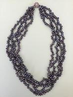 Ketting blauw grijs v 4 strengen zoetwaterparels 55 cm parel, Ophalen of Verzenden