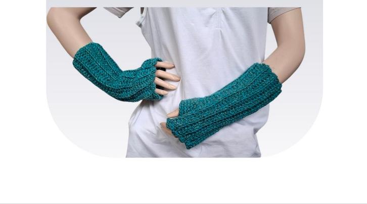 Handgemaakte Gehaakte Polswarmers - Petrol, Kleding | Dames, Mutsen, Sjaals en Handschoenen, Nieuw, Handschoenen, Maat 38/40 (M)
