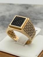 14 karaat goud heren ring maat 19.5 met zwarte stenen nieuw, 19 tot 20, Heer, Nieuw, Ophalen of Verzenden