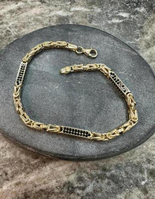 14K gouden koningsarmband + Onyx, Sieraden, Tassen en Uiterlijk, Armbanden, Nieuw, Goud, Goud, Ophalen of Verzenden