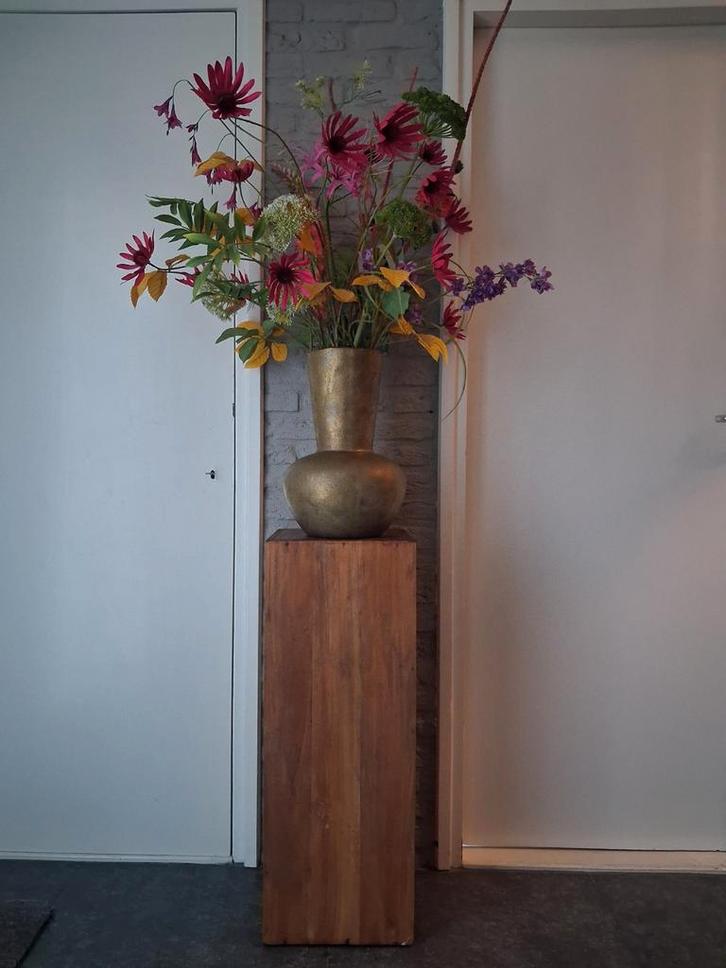 Teak Houten Plantenzuil - Stijlvol & Tijdloos, Huis en Inrichting, Woonaccessoires | Zuilen en Pilaren, Zo goed als nieuw, Ophalen