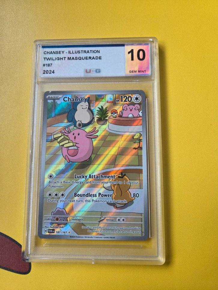 Chansey Illustration - Twilight Masquerade - UCG 10, Hobby en Vrije tijd, Verzamelkaartspellen | Pokémon, Nieuw, Losse kaart, Foil