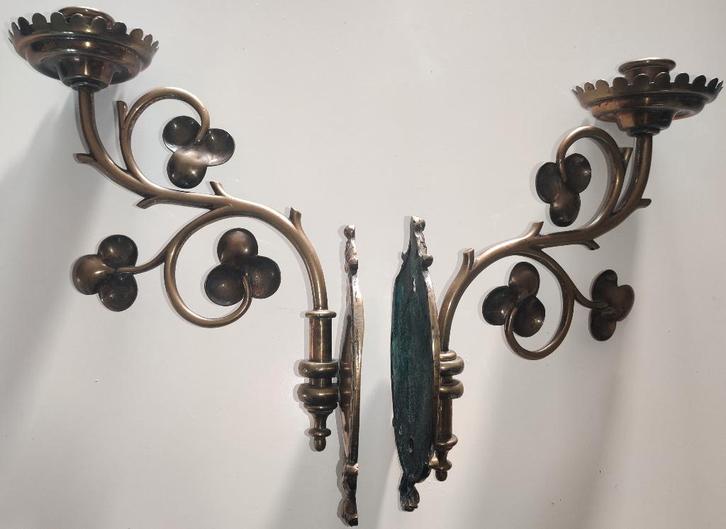 2x Antieke Victoriaanse set wandkandelaar messing, Antiek en Kunst, Antiek | Kandelaars, Overige materialen, Ophalen