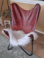 Vlinderstoel cognac kleurig, Huis en Inrichting, Fauteuils, Ophalen, Zo goed als nieuw, 75 tot 100 cm, 50 tot 75 cm