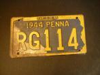 Kentekenplaat licenseplate Pennsylvania 1944 1 USA, Verzamelen, Verzenden, Gebruikt, Auto's