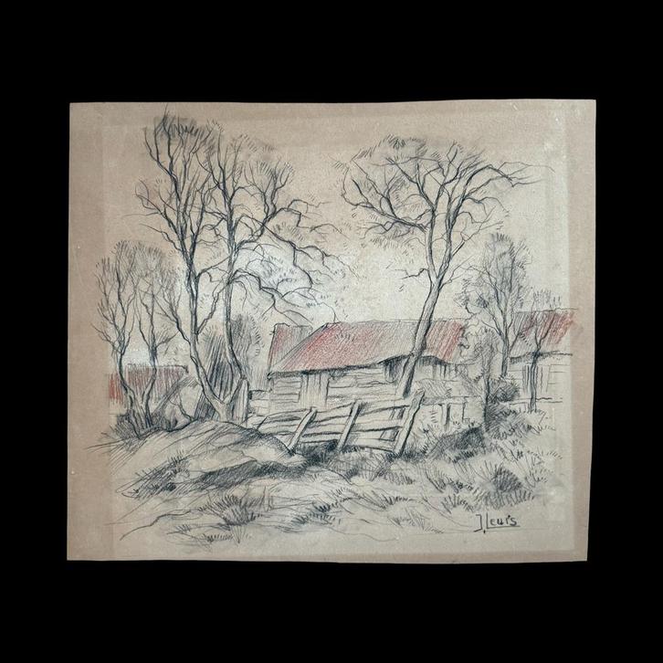 Johannes Karel Leurs (1865-1938) -gesigneerde  tekening, Antiek en Kunst, Kunst | Tekeningen en Foto's, Ophalen of Verzenden