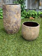 Set bloempotten goud/koper/bruin, Tuin en Terras, Bloempotten, Ophalen of Verzenden, Zo goed als nieuw, Steen