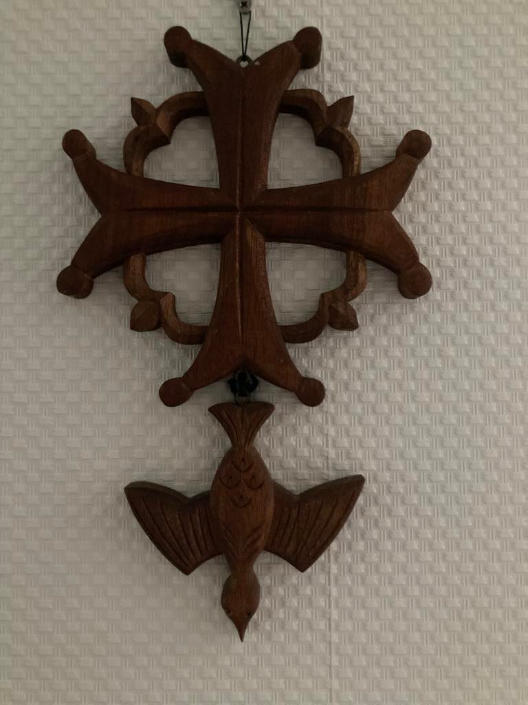 Houten Wanddecoratie Kruis en Duif, Antiek en Kunst, Antiek | Religie, Ophalen of Verzenden