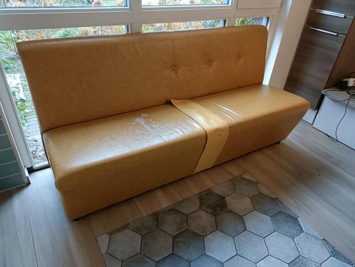 Eetbank (nieuw te bekleden), Huis en Inrichting, Stoelen, Gebruikt, Eén, Hout, Leer, Overige kleuren, Ophalen