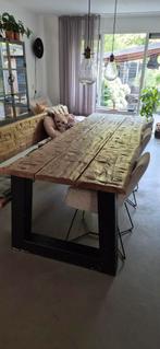 Stoere, robuuste eettafel van meerpalen, Verzenden, 200 cm of meer, 50 tot 100 cm, Zo goed als nieuw