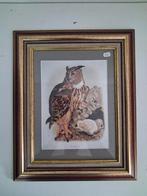 Vintage Vogelprint. Oehoe, Minder dan 50 cm, Ophalen of Verzenden, Zo goed als nieuw, Schilderij