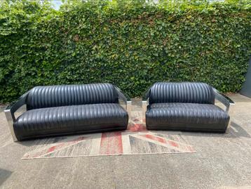 Aviator Timothy Oulton zwart leren generfde Set !!! beschikbaar voor biedingen