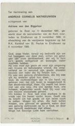 Andreas Matheeuwsen 1901 Best + 1969 Eindhoven, 67 jr, Verzamelen, Verzenden, Bidprentje