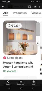 Houten hanglamp met linnen kapjes, Huis en Inrichting, Lampen | Hanglampen, Ophalen, Zo goed als nieuw, Minder dan 50 cm
