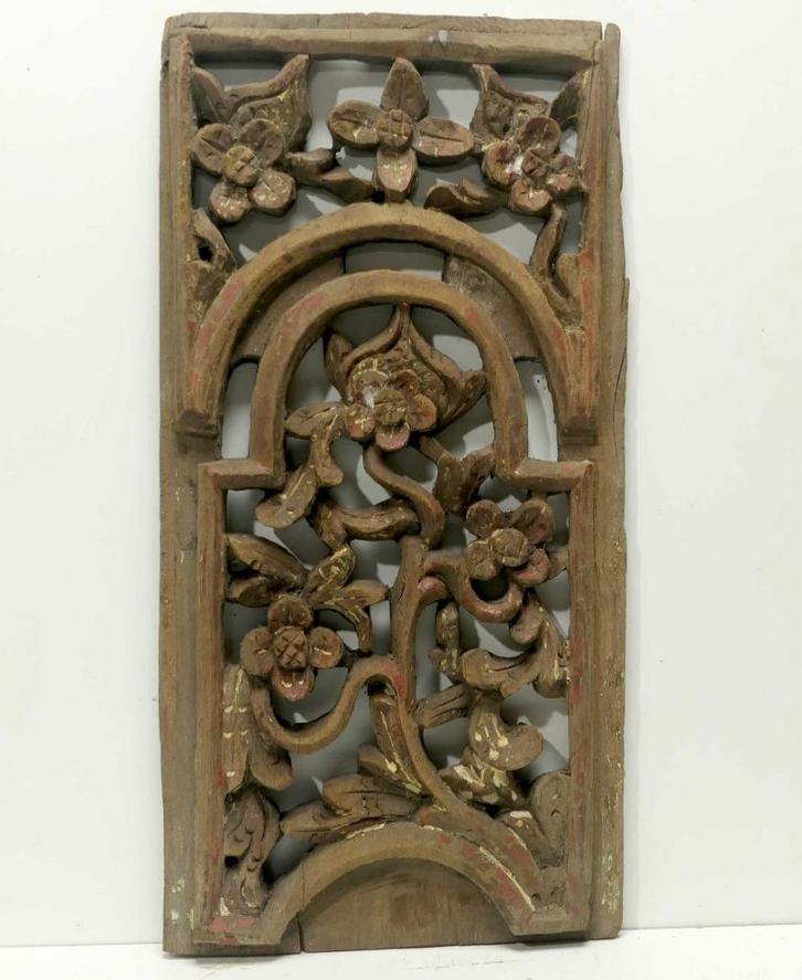 Antiek houtsnijwerk paneel HP7 hout Indonesie kunst bloemen, Antiek en Kunst, Kunst | Niet-Westerse kunst, Ophalen of Verzenden