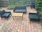 Loungeset | lage zit | 4-delig (polyrotan + hout), Tuin en Terras, Tuinsets en Loungesets, Ophalen, Gebruikt, Hout, Bank
