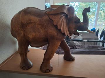 Groot Houten Olifant Beeld - 60x45cm beschikbaar voor biedingen