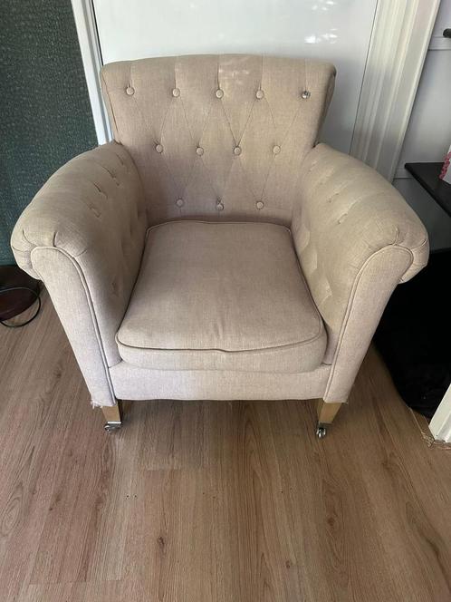 Riveira maison fauteuils, beige, gecapituneerd. 2 stuks, Huis en Inrichting, Fauteuils, Gebruikt, Stof, 75 tot 100 cm, 75 tot 100 cm
