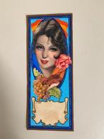 Kleine vintage gouache boekenlegger. Vrouw. Handgemaakt., Antiek en Kunst, Ophalen