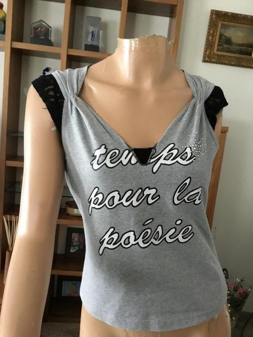 MARCCAIN top met STRASS maat m origineel ZGAN, Kleding | Dames, Tops, Zo goed als nieuw, Maat 38/40 (M), Grijs, Zonder mouw, Verzenden