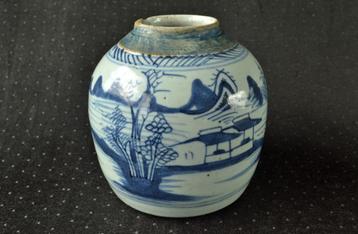 Antieke Chinese Gemberpot met blauw landschap – China 1800’s beschikbaar voor biedingen