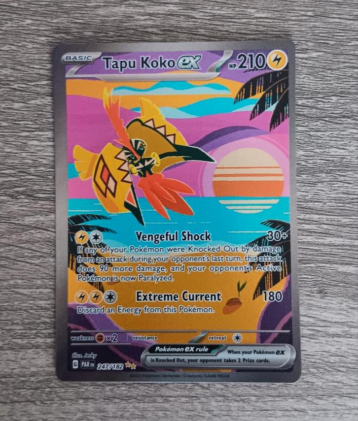 Tapu Koko ex Paradox Rift, Hobby en Vrije tijd, Verzamelkaartspellen | Pokémon, Zo goed als nieuw, Ophalen of Verzenden