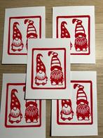 5 lino kerstkaarten kabouter, Hobby en Vrije tijd, Ophalen of Verzenden, Nieuw, Kerst