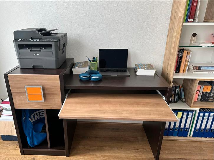 Massief Eiken Bureau met Printervak & Toetsenbordlade, Huis en Inrichting, Bureaus, Zo goed als nieuw, Bureau, Ophalen of Verzenden