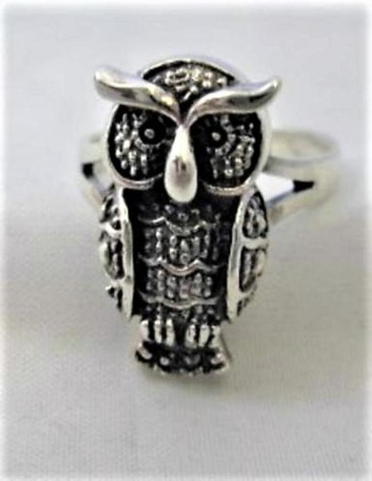 Opvallende vintage ring uil,  925 zilver.  (7928-3386), Sieraden, Tassen en Uiterlijk, Ringen, Zo goed als nieuw, Dame, 18 tot 19
