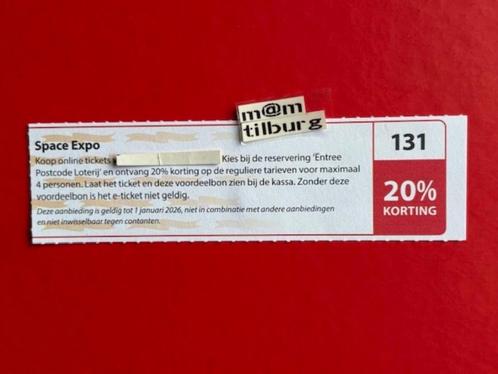 Bon 131 Space Expo 20% korting voor maximaal 4 personen., Tickets en Kaartjes, Kortingen en Cadeaubonnen, Drie personen of meer