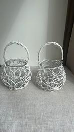 Wit rieten windlichten 2 stuks, Overige materialen, 25 tot 50 cm, Wit, Ophalen of Verzenden