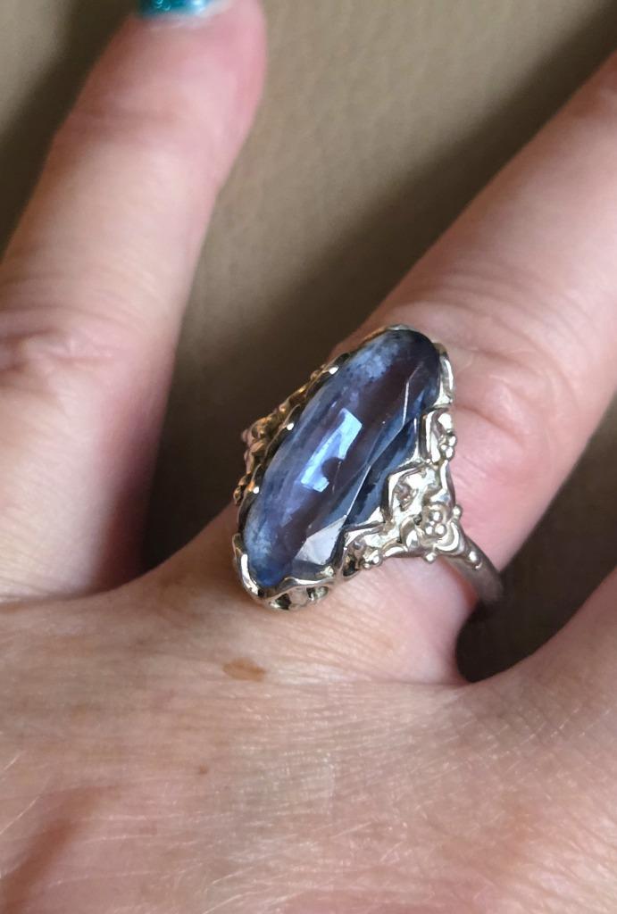 Maat 18,5 - Mooie zilveren (835) ring met AQUAMARIJN, Sieraden, Tassen en Uiterlijk, Ringen, Zo goed als nieuw, Dame, 18 tot 19