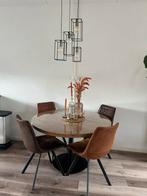 Eethoek met ronde tafel en 4 stoelen, Huis en Inrichting, Complete eetkamers, Ophalen, Zo goed als nieuw, 4 tot 6 stoelen