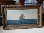 schilderij zeilboot met gouden houten lijst, Antiek en Kunst, Kunst | Schilderijen | Klassiek, Ophalen