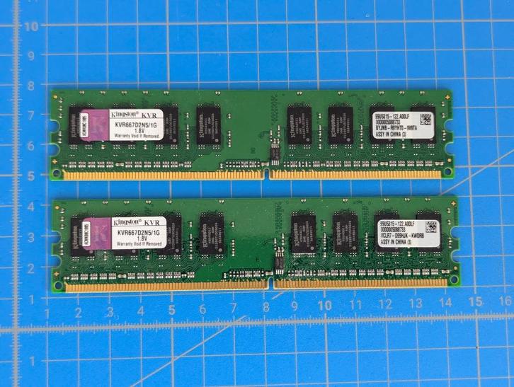 Kingston KVR667D2N5/1G – 2 GB DDR2 RAM (2 x 1GB), Computers en Software, RAM geheugen, Gebruikt, Desktop, 2 GB, DDR2, Ophalen of Verzenden