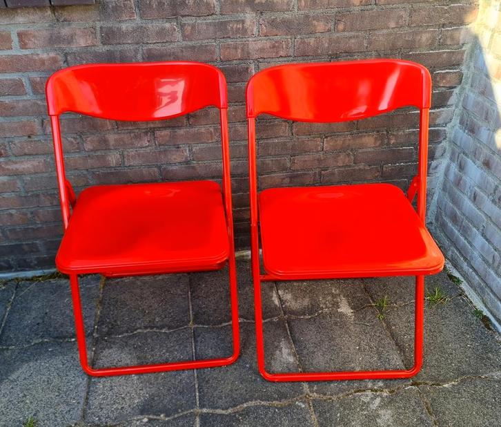 Set klapstoelen Italiaans design folding chairs 2 stuk rood, Huis en Inrichting, Stoelen, Gebruikt, Twee, Kunststof, Metaal, Rood