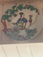 Antieke Chinese Schaal met Dame in Tuin Scène Decoratie Wand, Ophalen of Verzenden