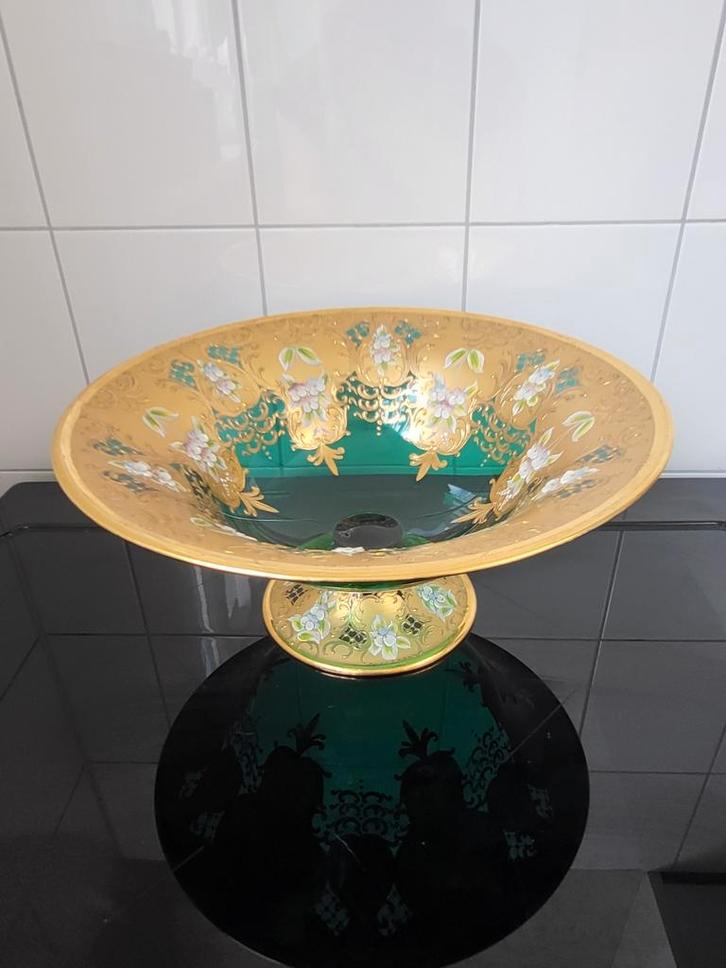 Grote Murano Fruitschaal 24kt Goud . Zeldzaam stuk, Antiek en Kunst, Antiek | Glas en Kristal, Ophalen of Verzenden