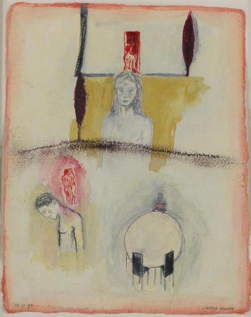 Jasper Krabbé - "Story of M." - gouache op papier - 1999, Antiek en Kunst, Kunst | Schilderijen | Modern, Ophalen of Verzenden