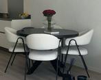Ronde eettafel 120cm + 4 witte eetkamerstoelen, Ophalen, 100 tot 150 cm, Rond, Zo goed als nieuw