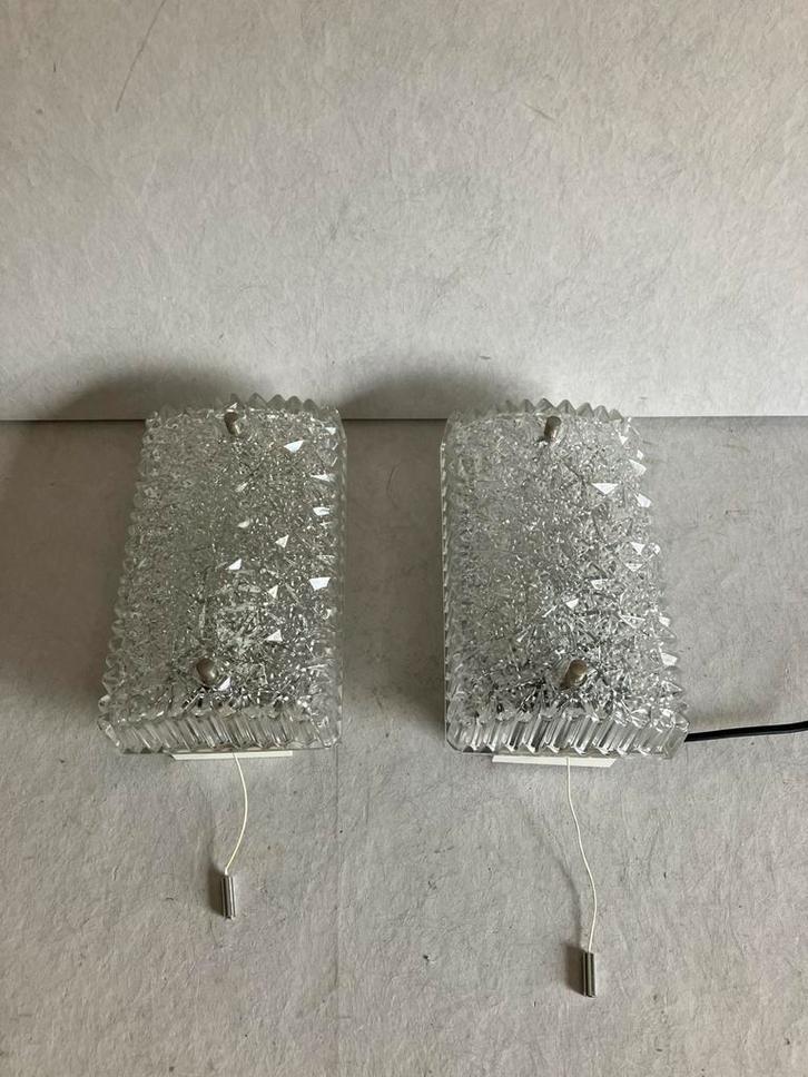 Vintage wandlampen van ijsglas van Hoffmeister Leuchten, Huis en Inrichting, Lampen | Wandlampen, Gebruikt, Glas, Ophalen of Verzenden